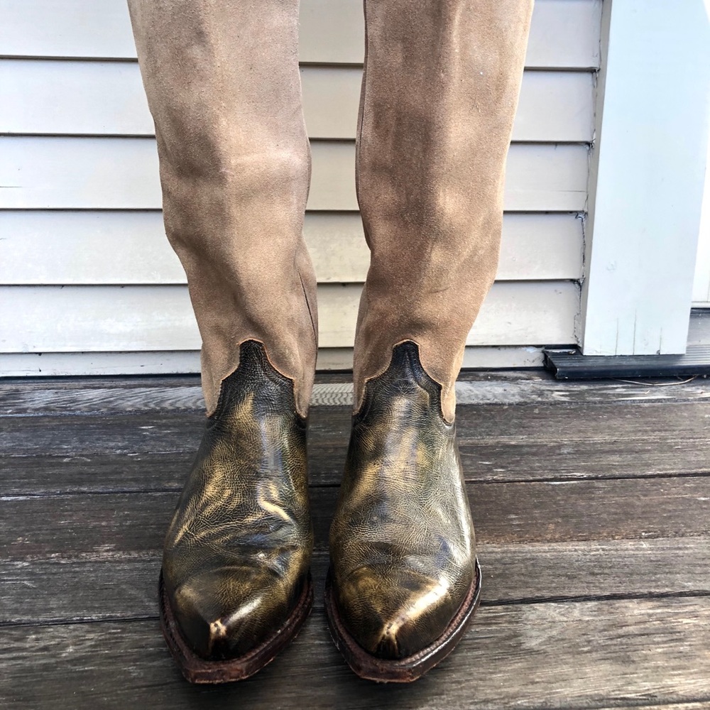 Frye suede and calfskin cowboy boots 8.5 (used)
